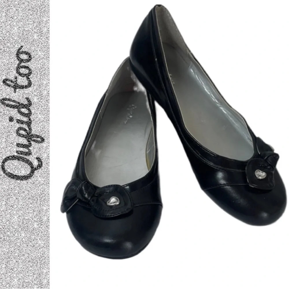 Black Sparkling Hearts & Bow Girls Dress Flats Girls Size 4